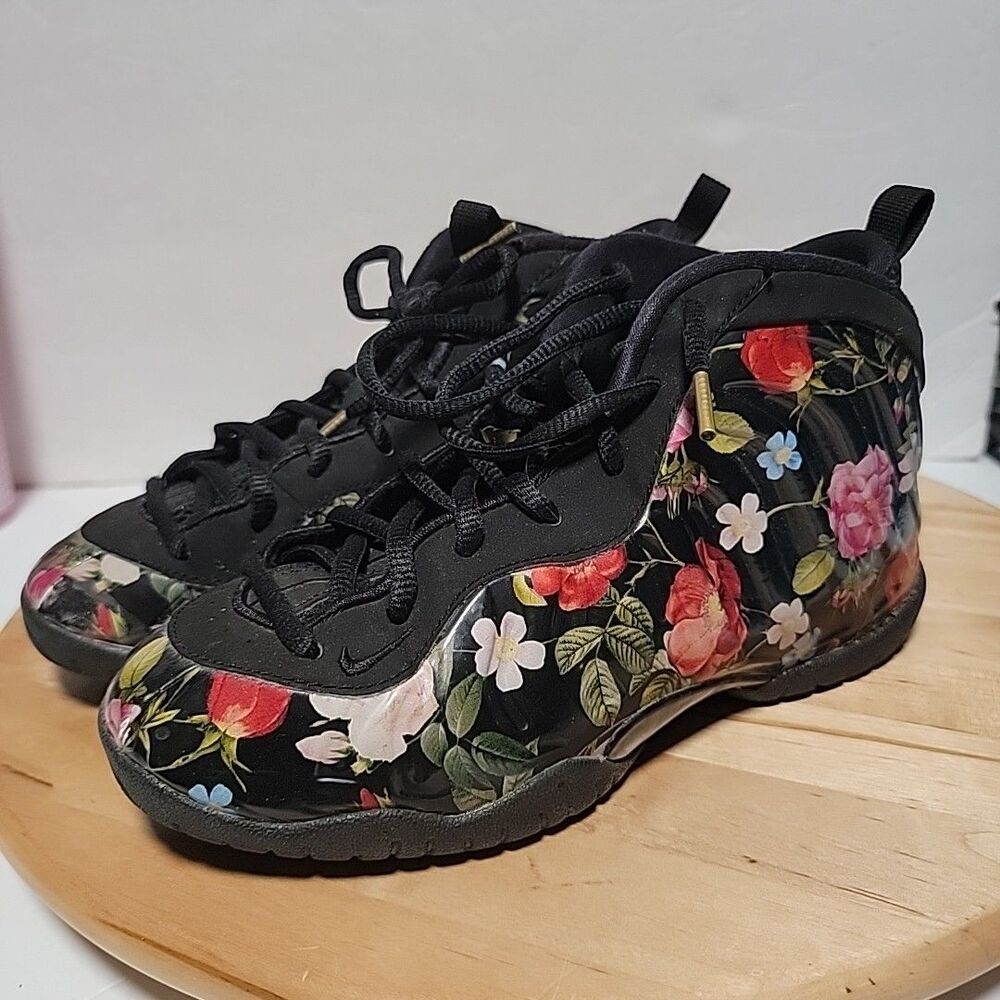 2018 Nike Little Posite One PRM AT8249-001 "Floral" Black Youth Shoes Size 3Y